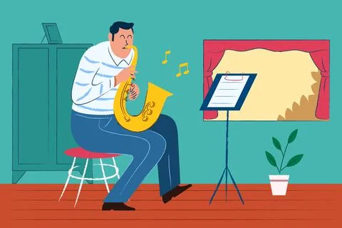 Playing Music On Free Time Stock Illustration