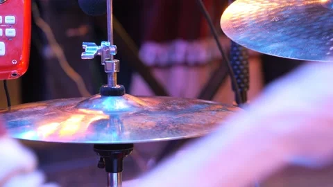 Playing musical instruments, cymbals. Percussion musical instrument close-up. Видео 330128982