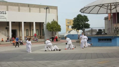 Playing Nihon Tai Jitsu in a square Stock Footage 219237931