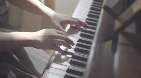 Playing an old piano, close up Stock Footage 55342622
