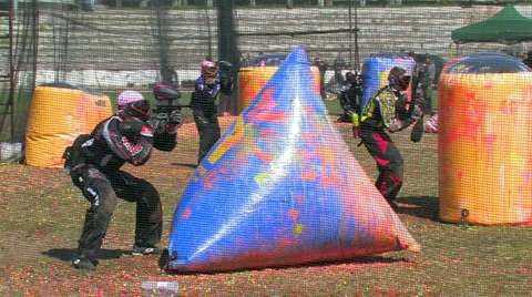 Playing Paintball Stock Footage 3634082