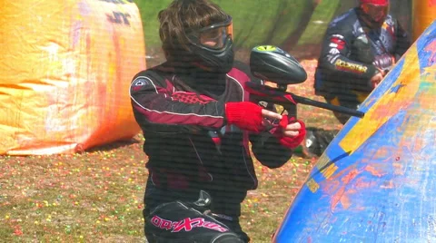 Playing Paintball Stock Footage 3980754