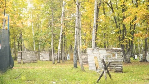 Playing paintball in the Woods Stock Footage 93330160