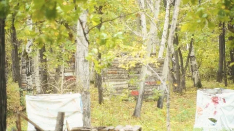 Playing paintball in the Woods Video stock 93332474