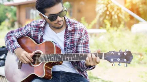Playing perfect riff. Stock Photos