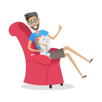 Playing with Pet illustration in Flat Design 스톡 일러스트