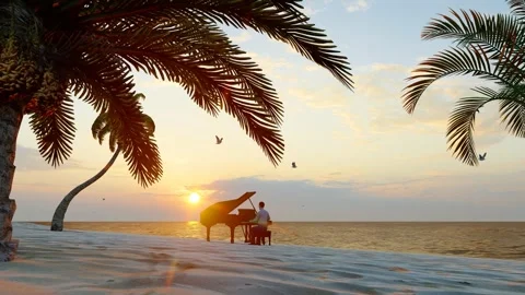 Playing the piano alone on the beach Stock Footage 291001914