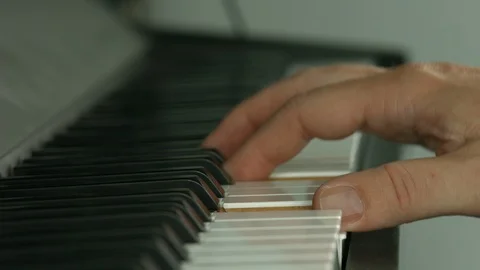 Playing on piano keyboard Stockbeeldmateriaal 107384297