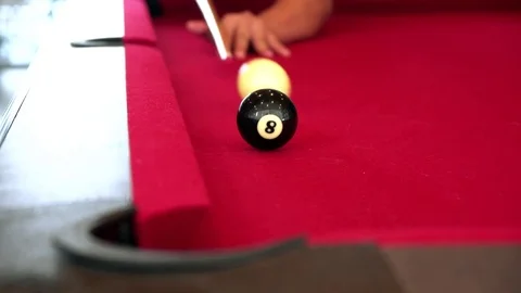 Playing the pool-billiard shot miss on red baize table, Multiple 4K footages. Stock Footage 83705374
