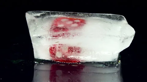 Playing Red Casino Dice Cubes It Melts in the Ice Stock Footage 59926709