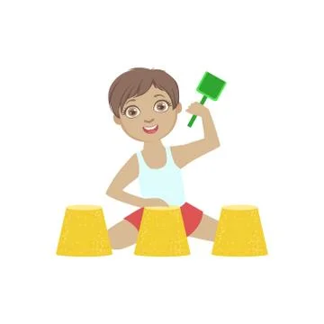 By Playing With Sand Pies On The Beach Ilustración de archivo