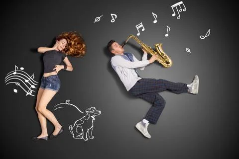 Playing the sax for her. Stock Photos