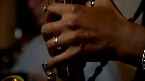 Playing saxophone, close up view Stock Footage 113214654