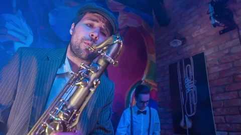 Playing saxophone as a performer Stock Footage 112189235