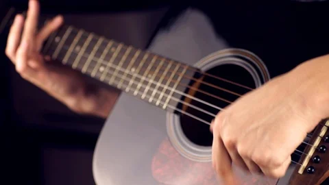 Playing a six-string guitar Stock Footage 120385029