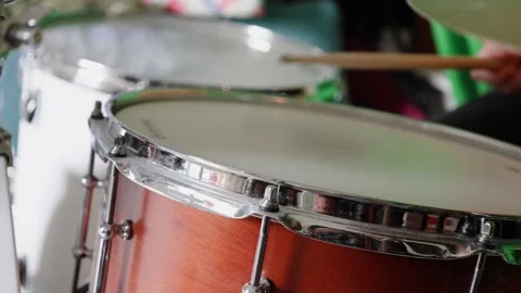 Playing The Snare Drum With Drumsticks Close-Up Stock Footage 292978578
