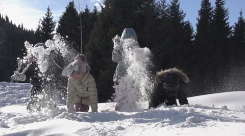 Playing in the Snow HD Stock Footage 34356886