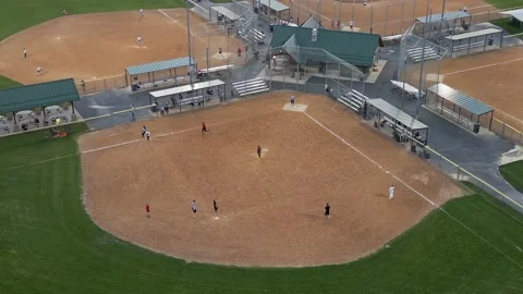 Playing Softball At Andrews Park Champlin Minnesota - Rotating Aerial Shot Stock Footage 225603593