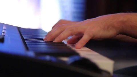 Playing synth on the stage Stock Footage 70854338