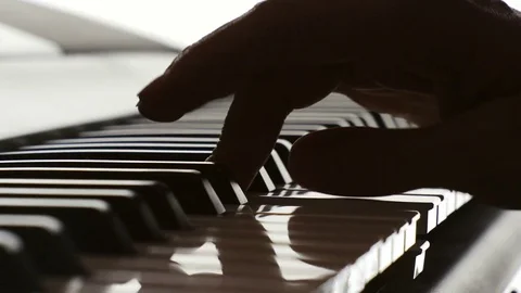 Playing on Synthesizer Keyboard Close Up Stock Footage 71361808