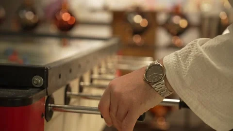 Playing Table Soccer Game Stock Footage 328952698