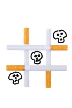 Playing tic tac toe with the death – Smoking metaphor Stock Photos