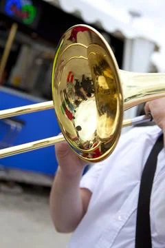 Playing trombone Stock Photos