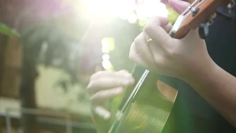 Playing ukulele in close up view Stock Footage 72562845