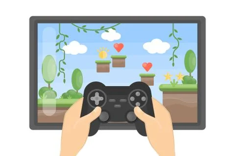 Playing video game. Stock Illustration
