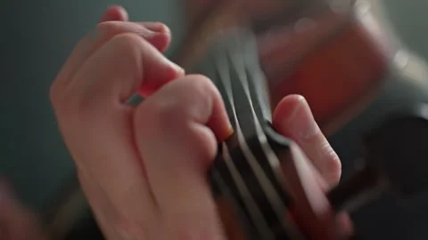Playing the violin. Close-up of the musician's hands with selective focus. Stock Footage 298282889