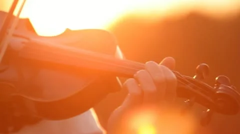 Playing the violin at sunset close-up Stock Footage 12277638
