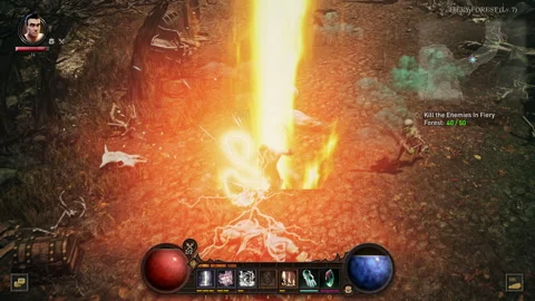 Playing Warrior Slaying Monsters With Magic Abilities In Fake Computer Game Stock Footage 255141187