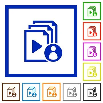 Playlist author flat framed icons Stock Illustration