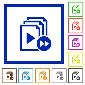 Playlist fast forward flat framed icons Stock Illustration