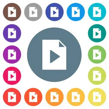 Playlist solid flat white icons on round color backgrounds Stock Illustration