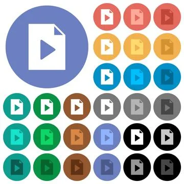 Playlist solid round flat multi colored icons Stock Illustration