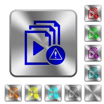 Playlist warning rounded square steel buttons Stock Illustration