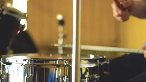 Plays drums close-up Stock Footage 90369970