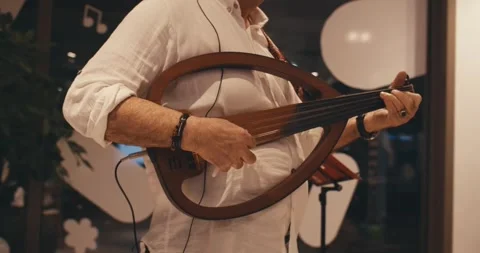 An plays unusual original traditional authentic stringed instrument Stock Footage 312005329