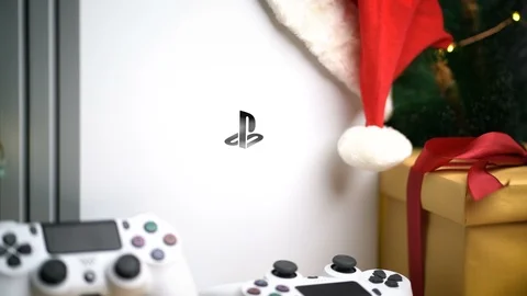 Playstation 4 Pro 1TB White Glacier Between Christmas Ornament Decoration Stock Footage 96373587