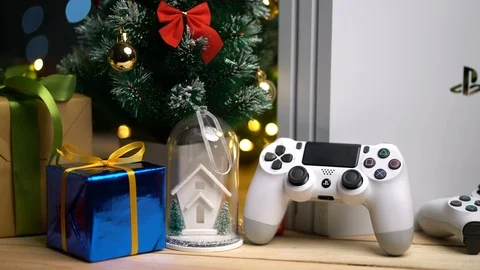 Playstation 4 Pro 1TB White Glacier Between Christmas Ornament Decoration Stock Footage 96373610