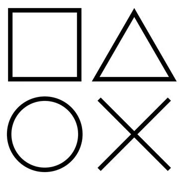 Playstation game controller icons, black line illustration geometric shapes. Illustrazione stock