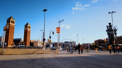 Plaza De Espana, Barcelona, Motion time lapse, Full HD Stock Footage