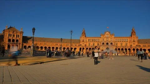 Plaza de Espana (Spain Square) 4K Timelapse in Seville City Center. Stock Footage 125725575