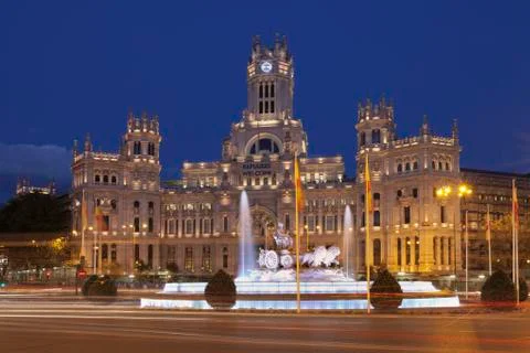 Plaza de la Cibeles, Fountain and Palacio de Comunicaciones, Madrid, Spain Stock Photos
