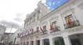 The Plaza Grande Hotel with flags in Quito, Ecuador 4k or 4k+ Resolution