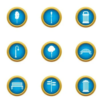 Plaza icons set, flat style Stock-Illustration