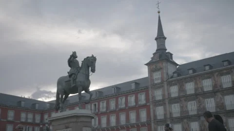 Plaza Mayor Madrid in clouds Stock Footage 245310261