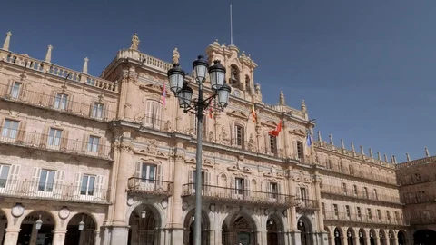 Plaza Mayor, (main square) facade of the town hall, Video stock 103406839
