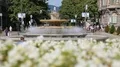Plaza Moyua square in Bilbao decorated with beautiful flowers and fountain HD Footage